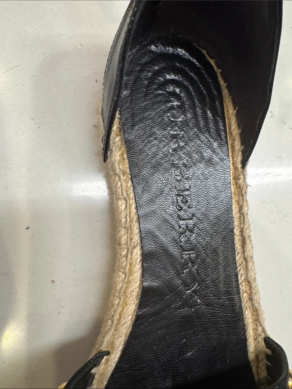 Burberry Plaid Espadrille Flats with Black Ankle Strap and Gold Studs SzEU39.5